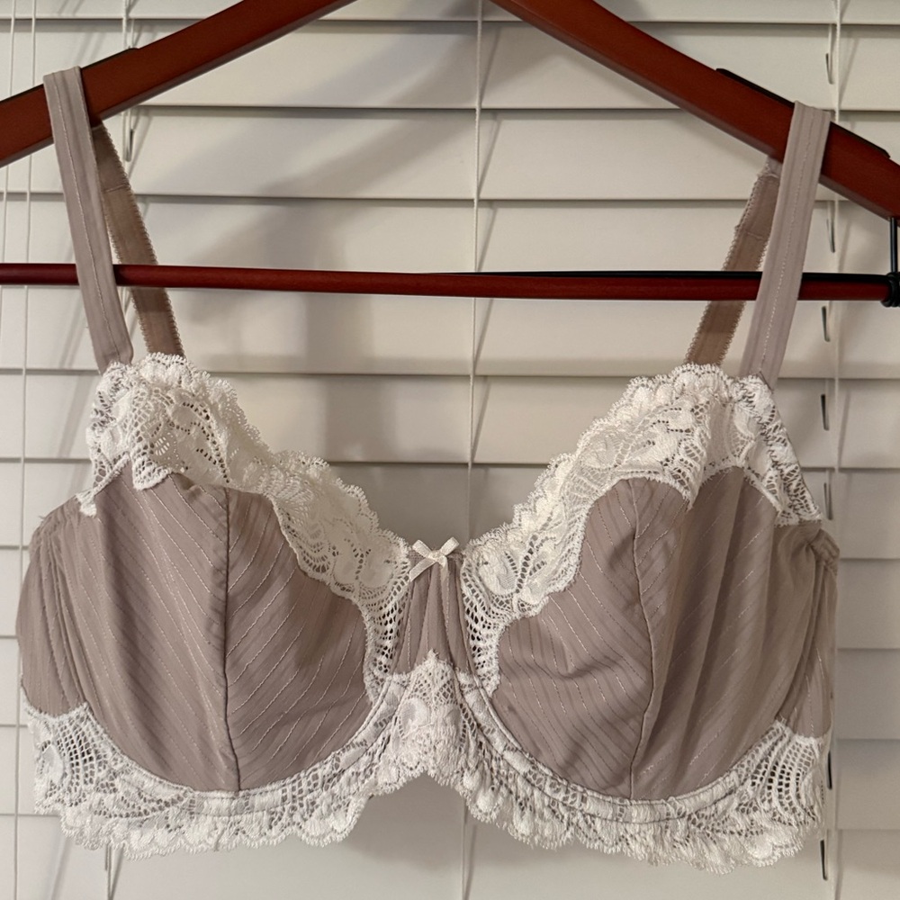 Felina Lace Trim Bra in Taupe White